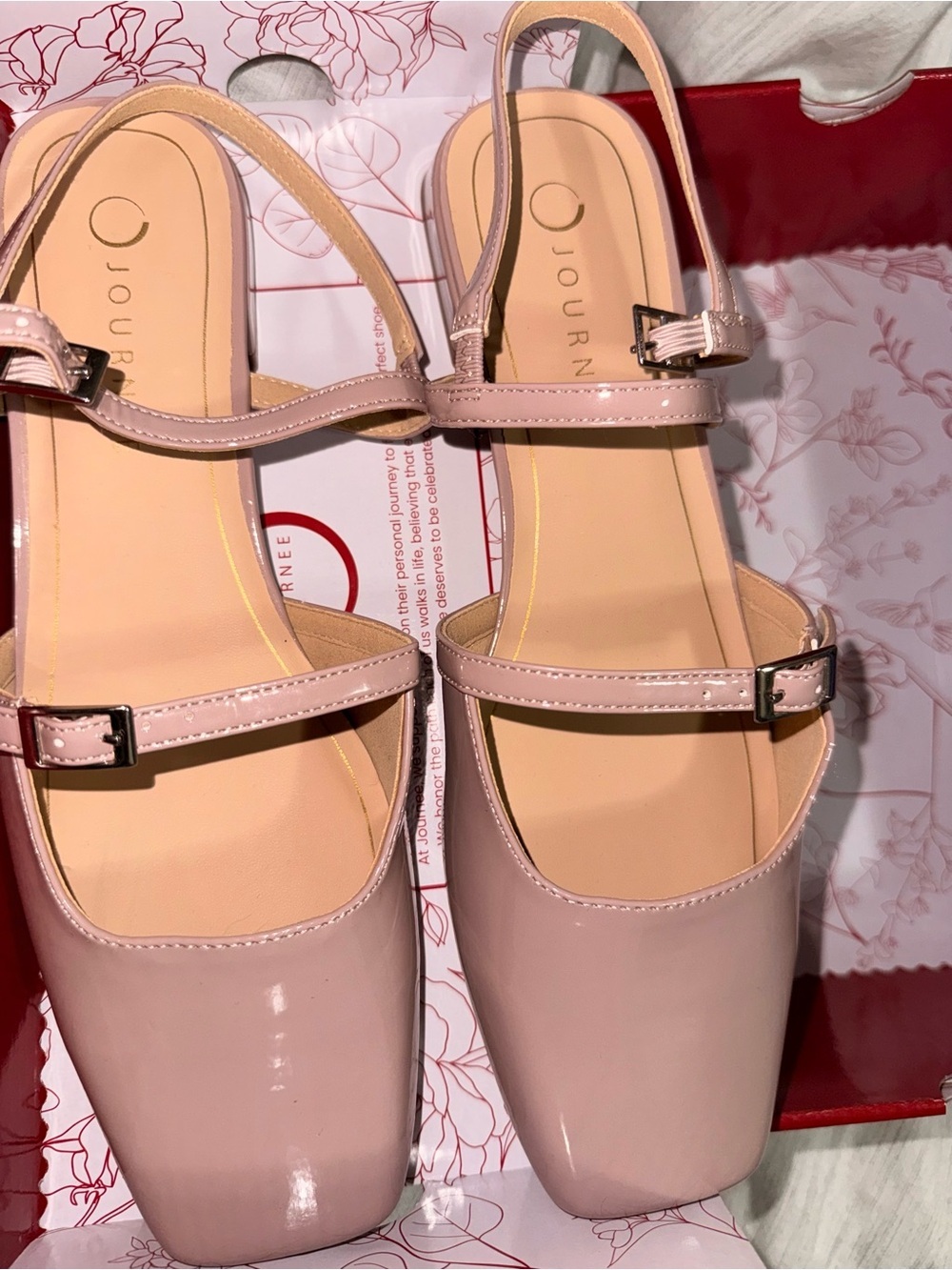 Journee Collection Blush Pink Patent Square Toe Mary Jane Slingbacks